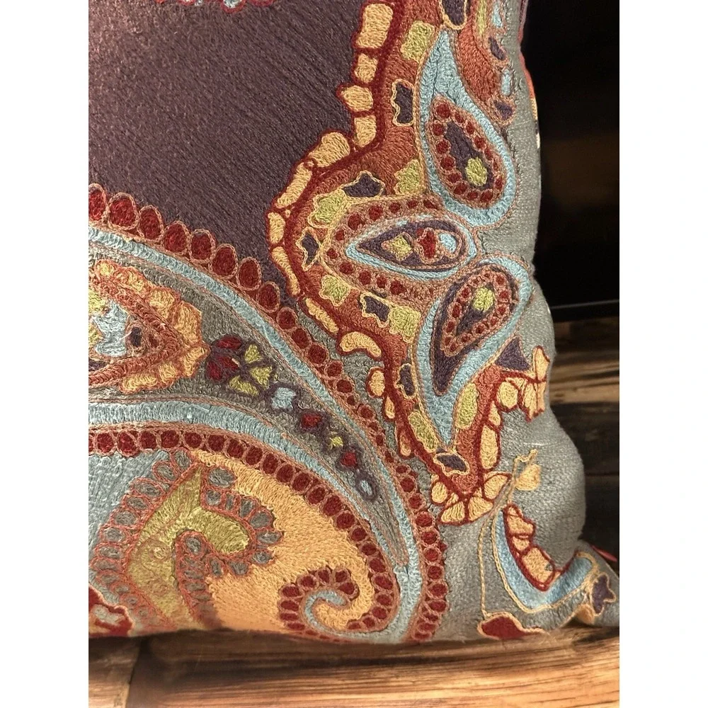Pier 1 Imports Embroidered Paisley 18x18 Coastal Southwest Sunroom Pillow Cover